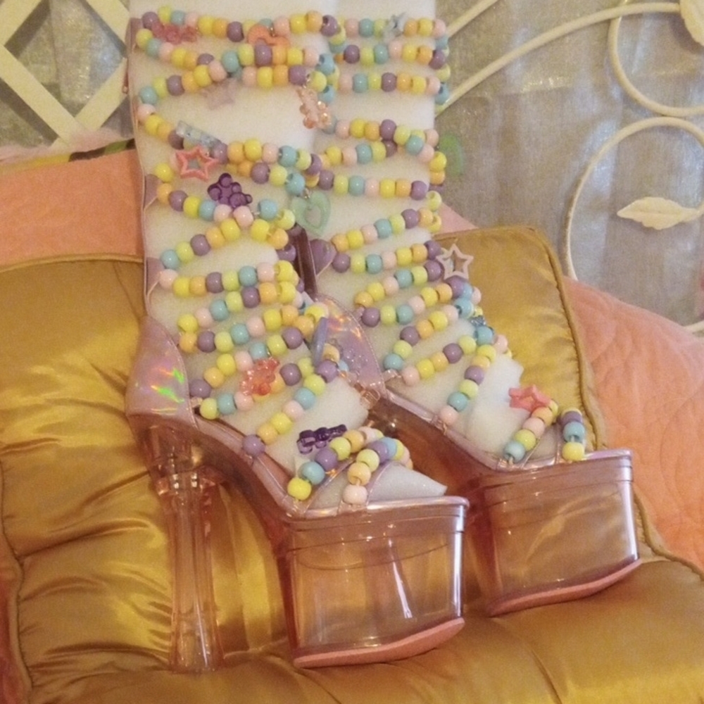 Colorful Beaded Platform Heels